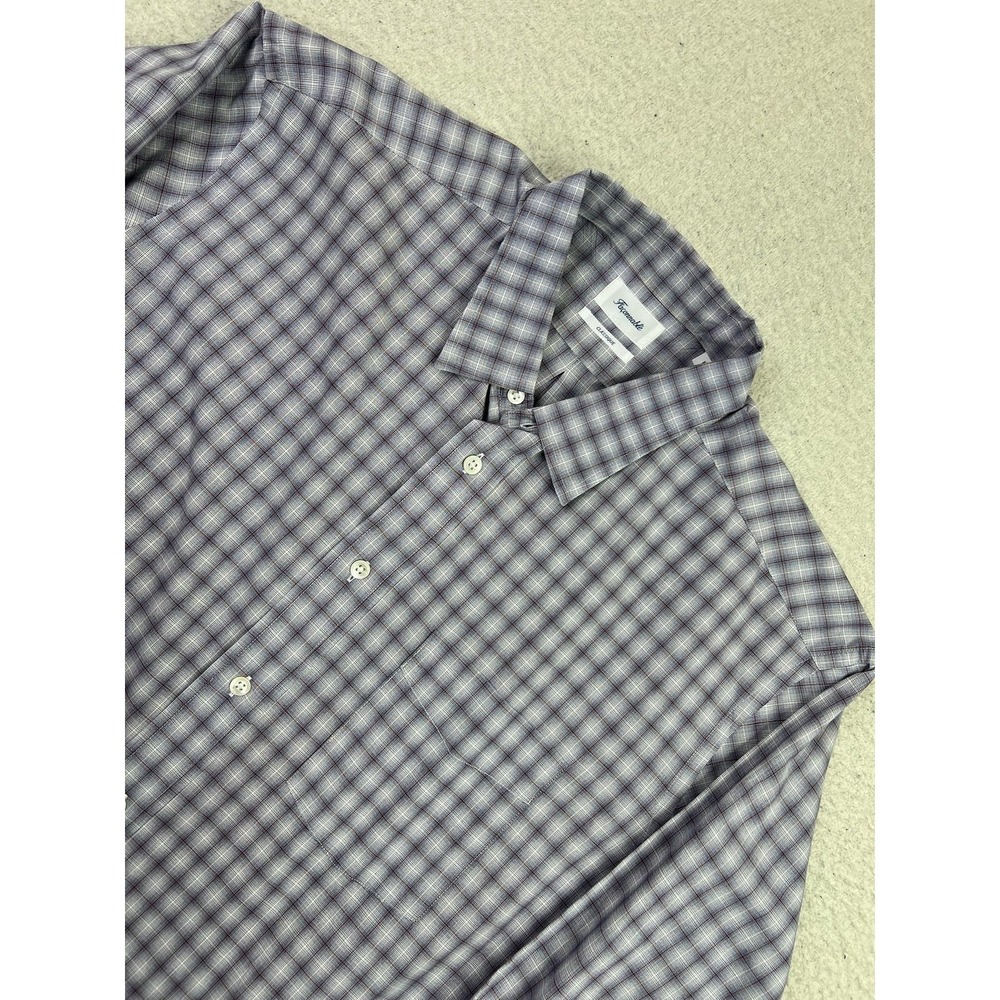 Faconnable Classique Mens Large Blue Plaid Cotton Long Sleeve Button Up Shirt